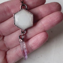 Load and play video in Gallery viewer, White Moonstone Hexagon and Vera Cruz Amethyst Necklace #3 - Ready to Ship
