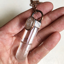 Load image into Gallery viewer, Polished Clear Quartz Point &amp; Oval Golden Rutilated Quartz Necklace (Icarus Soaring)
