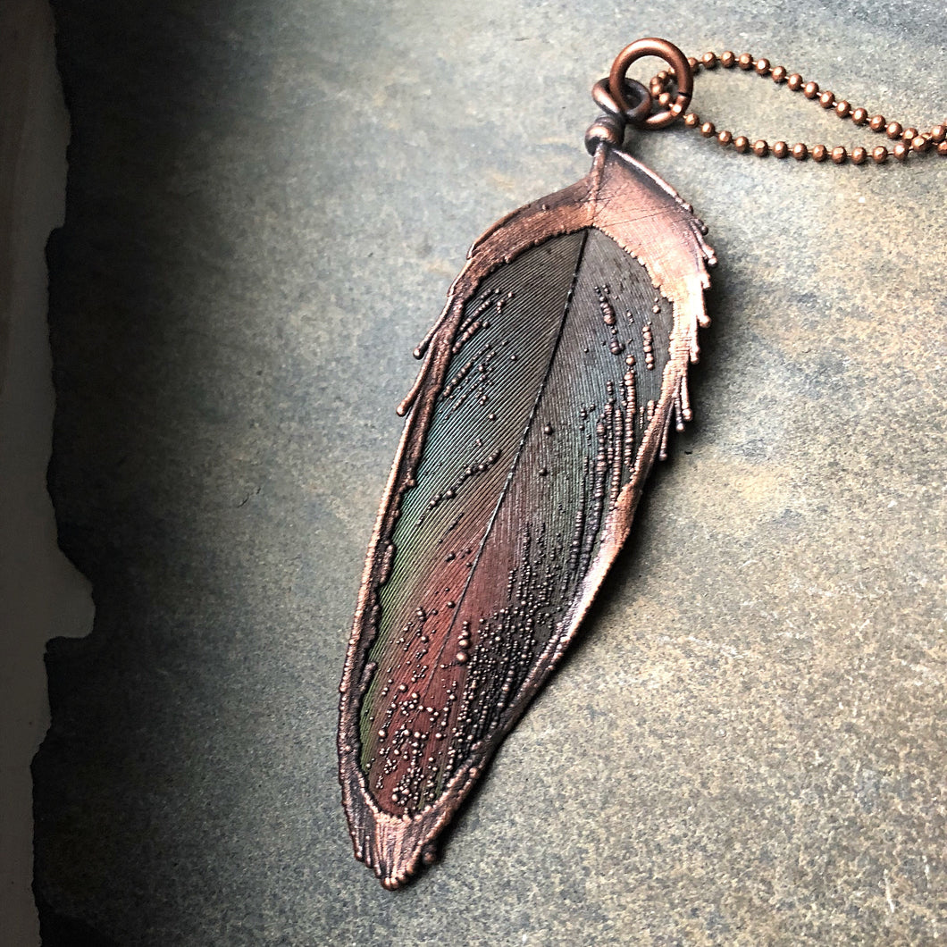 Electroformed Multi-Colored Macaw Feather Necklace - Ready to Ship