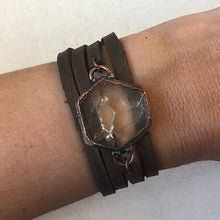 Load image into Gallery viewer, Clear Quartz Hexagon and Leather Wrap Bracelet/Choker
