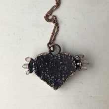 Load image into Gallery viewer, Dark Amethyst Druzy &amp; Clear Quartz Point Tell Tale Heart Necklace #2
