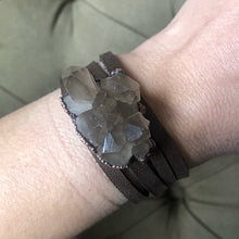 Load image into Gallery viewer, Smoky Quartz Cluster and Leather Wrap Bracelet/Choker #1 - Ready to Ship
