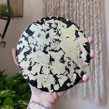 Load image into Gallery viewer, Large Gold Crescent Moon Scrying Mirror with Pyrite Cluster - Ready to Ship
