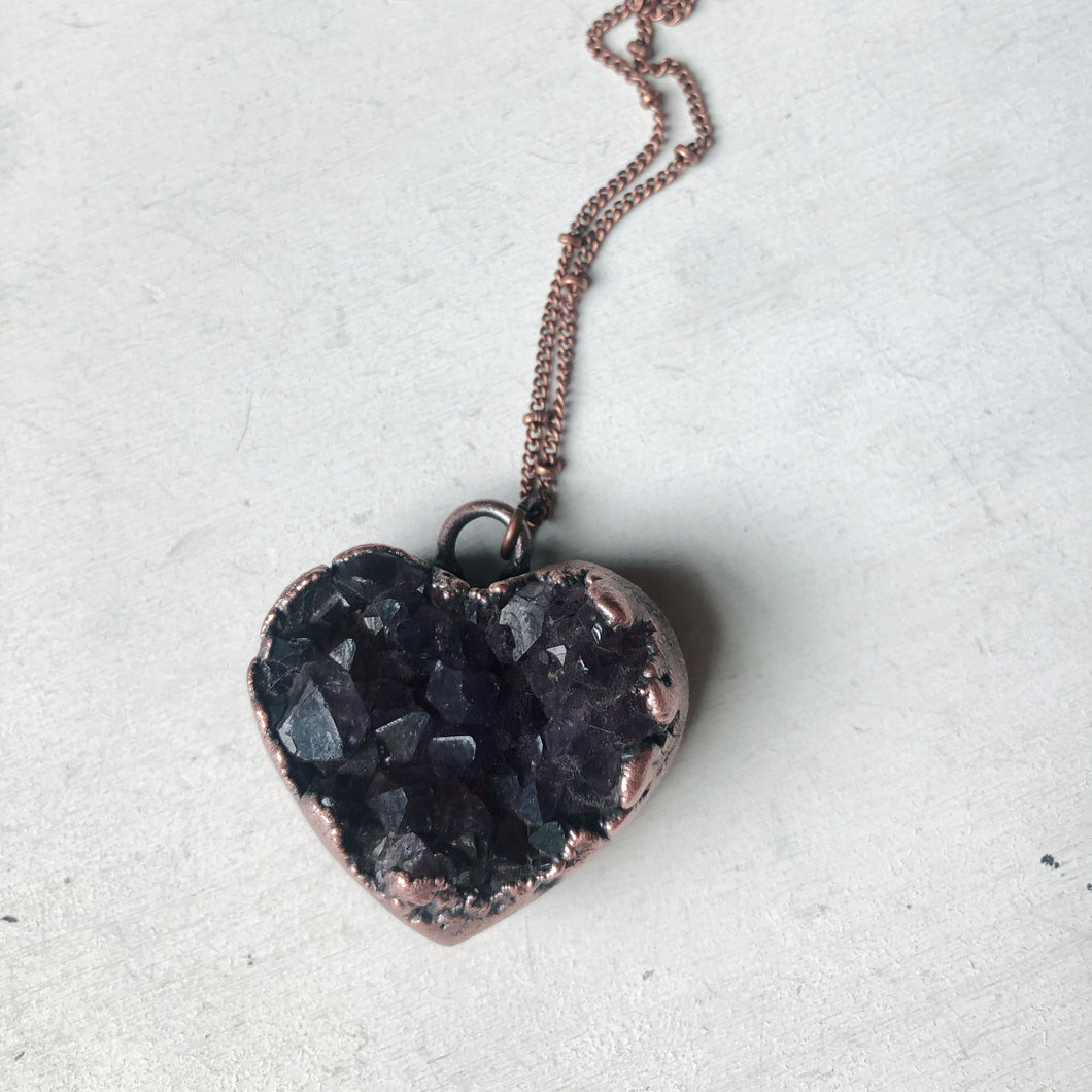 Dark Amethyst Druzy Heart Necklace #1 - Ready to Ship