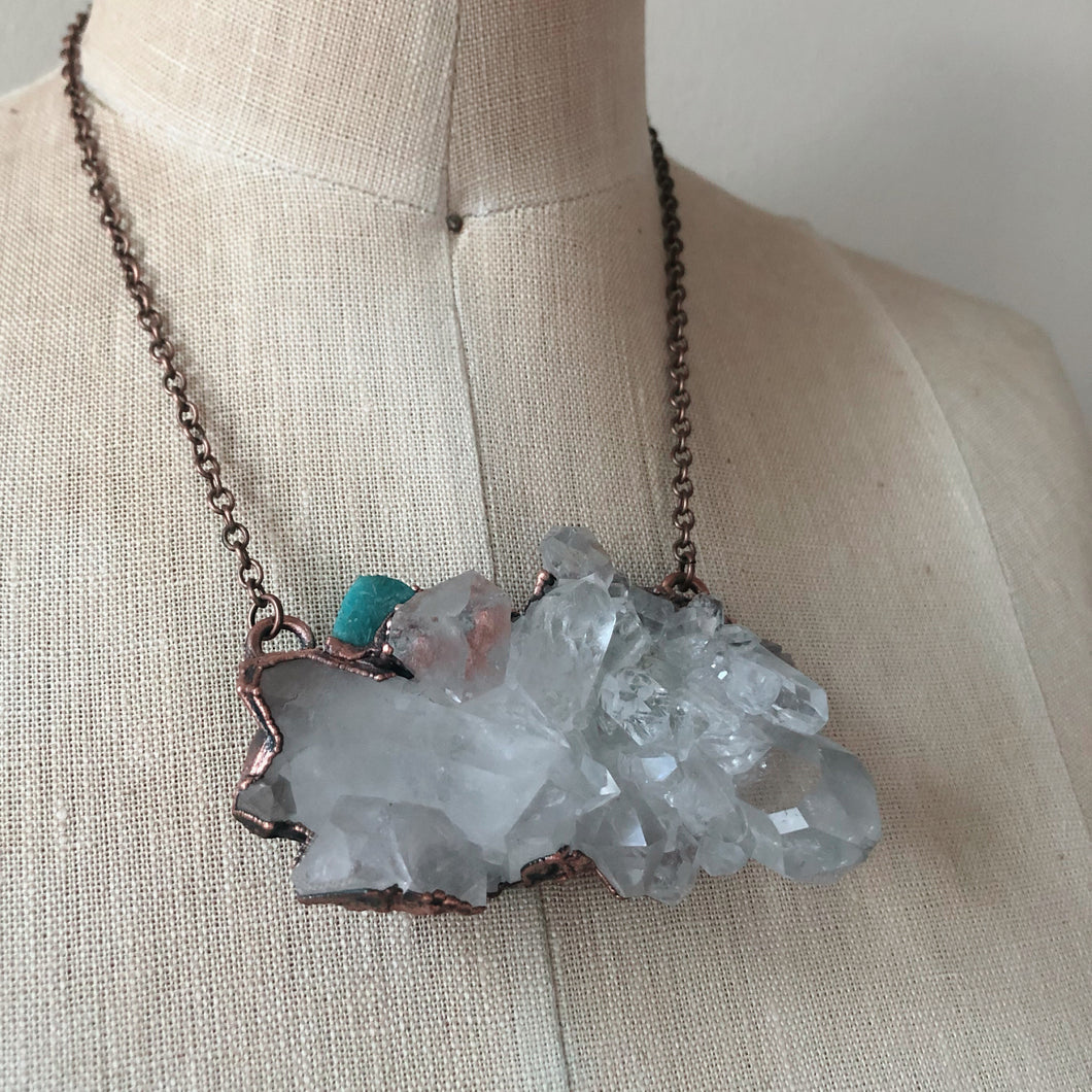 Clear Quartz  and Raw Amazonite Statement Necklace - Ready to Ship