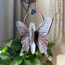 Load image into Gallery viewer, Electroformed Butterfly With Clear Quartz &amp; Blue Kyanite Necklace - Ready to Ship
