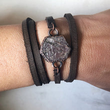 Load image into Gallery viewer, Raw Ruby and Leather Wrap Bracelet/Choker #2 (Ready to Ship) - Darkness Calling Collection
