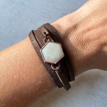 Load image into Gallery viewer, White Moonstone Hexagon and Leather Wrap Bracelet/Choker - Ready to Ship
