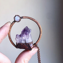 Load image into Gallery viewer, Amethyst Cluster with Rainbow Moonstone Necklace #3 - Tell Tale Heart Collection
