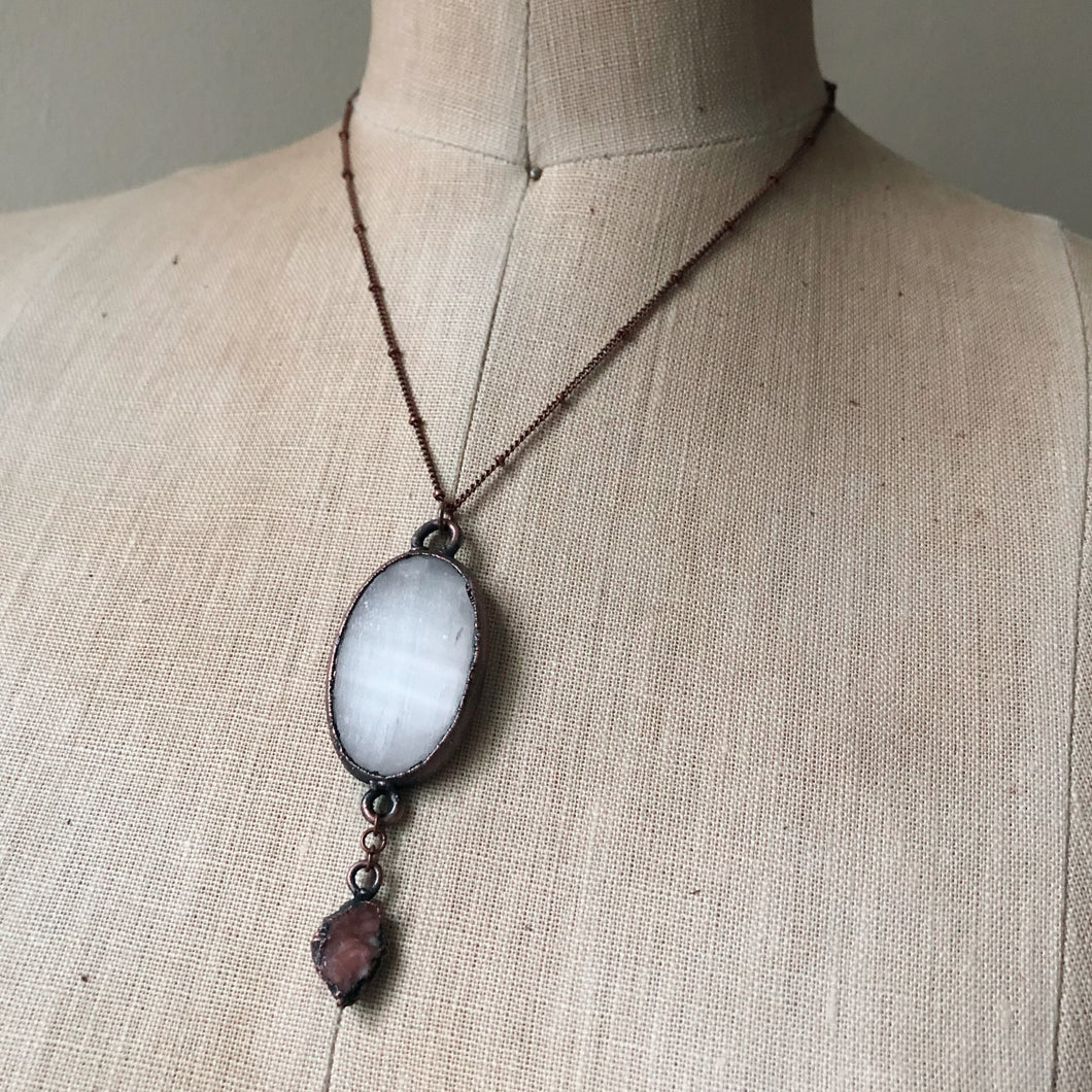 Selenite & Pink Amethyst Necklace - Ready to Ship