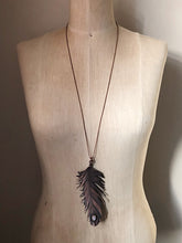 Load image into Gallery viewer, Electroformed Feather and Rainbow Moonstone Necklace
