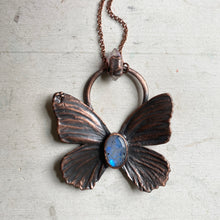 Load image into Gallery viewer, Electroformed Butterfly With Rainbow Moonstone &amp; Angel Aura Quartz Necklace - Ready to Ship
