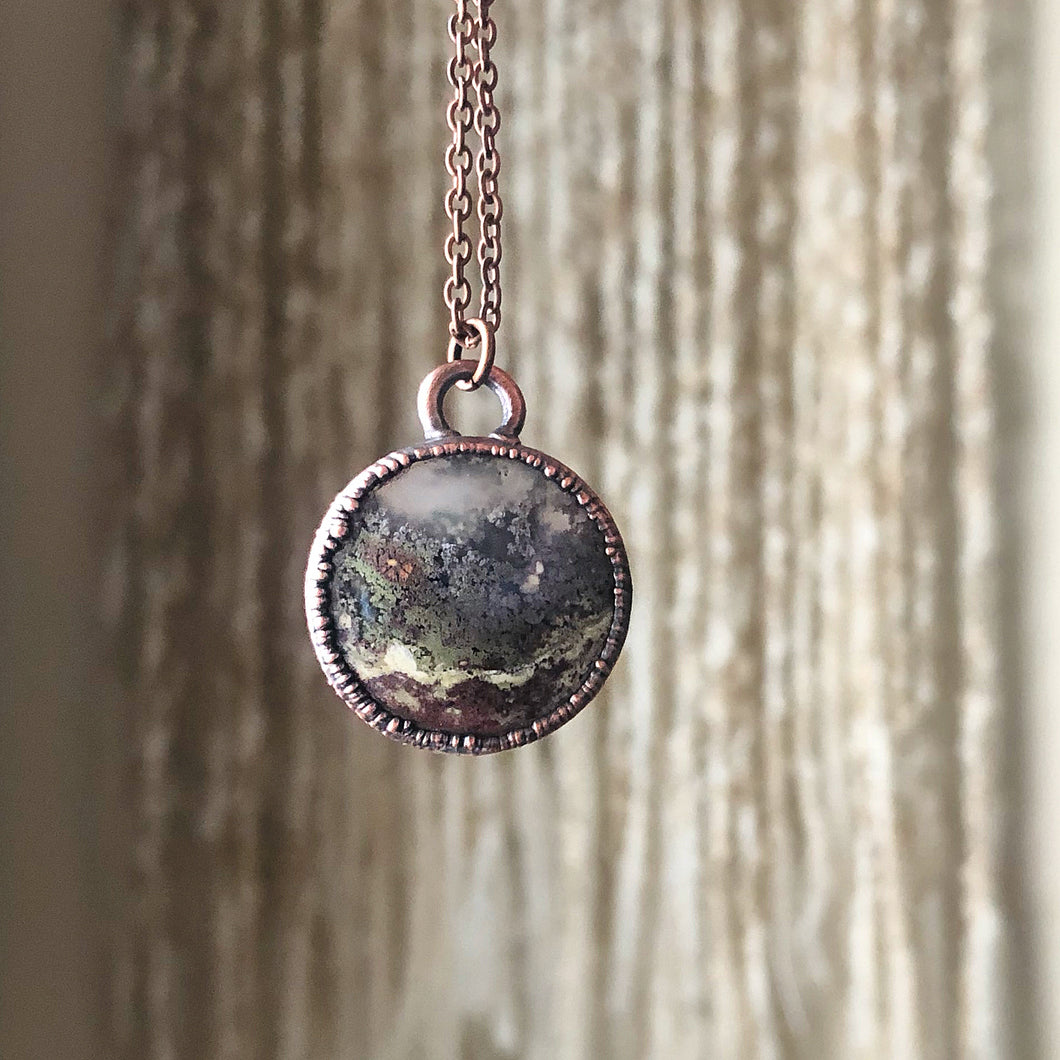Moss Agate Full Moon Necklace #1 - Ready to Ship