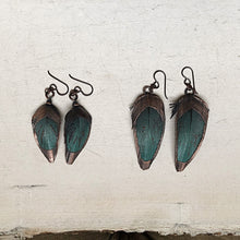 Load image into Gallery viewer, Electroformed Macaw Feather Earrings - Ready to Ship
