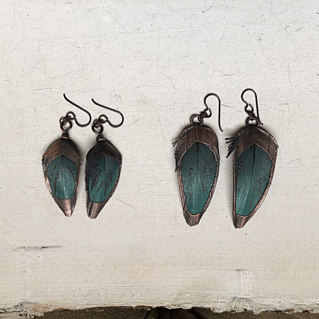 Electroformed Macaw Feather Earrings - Ready to Ship