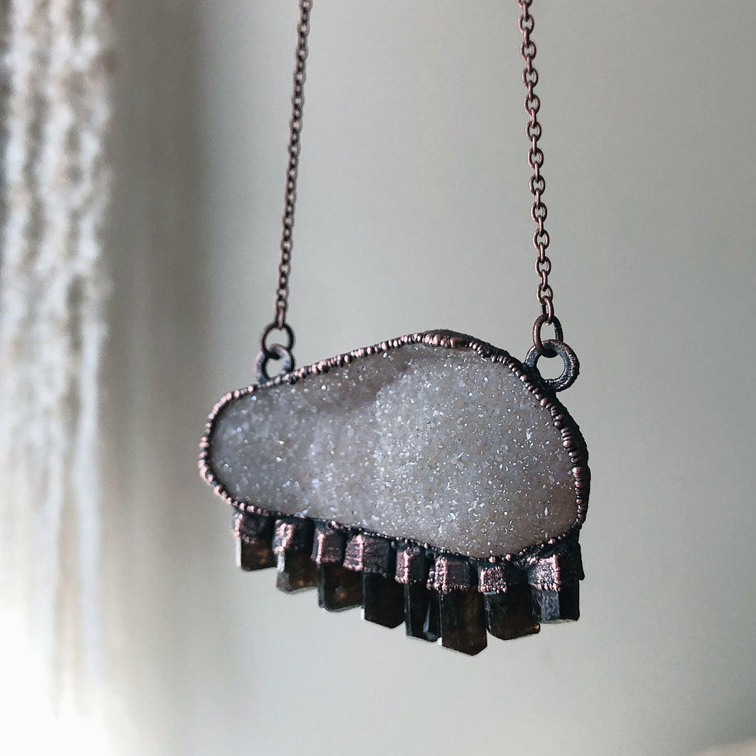Druzy and Dravite Statement Necklace - Ready to Ship
