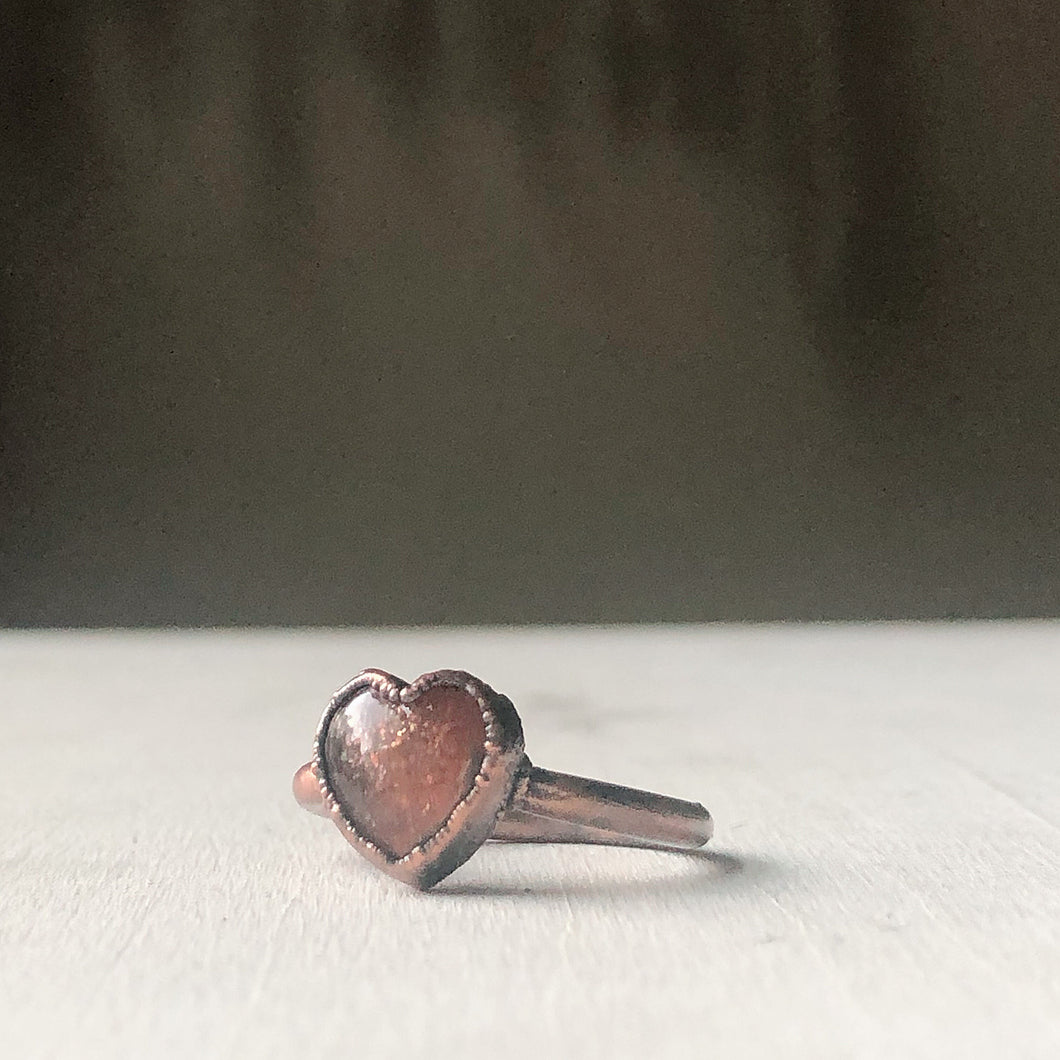 Sunstone Heart Ring - #4 (Size 7-7.25) - Ready to Ship