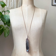 Load image into Gallery viewer, Electroformed Charcoal Grey Dove Feather &amp; Opal Necklace #3- Ready to Ship
