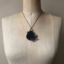 Load image into Gallery viewer, Dark Gray Druzy, Rainbow Moonstone &amp; Clear Quartz Necklace #1 - Ready to Ship

