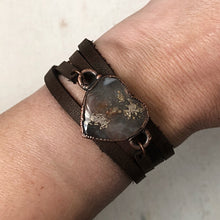 Load image into Gallery viewer, Moss Agate Heart and Leather Wrap Bracelet/Choker #2
