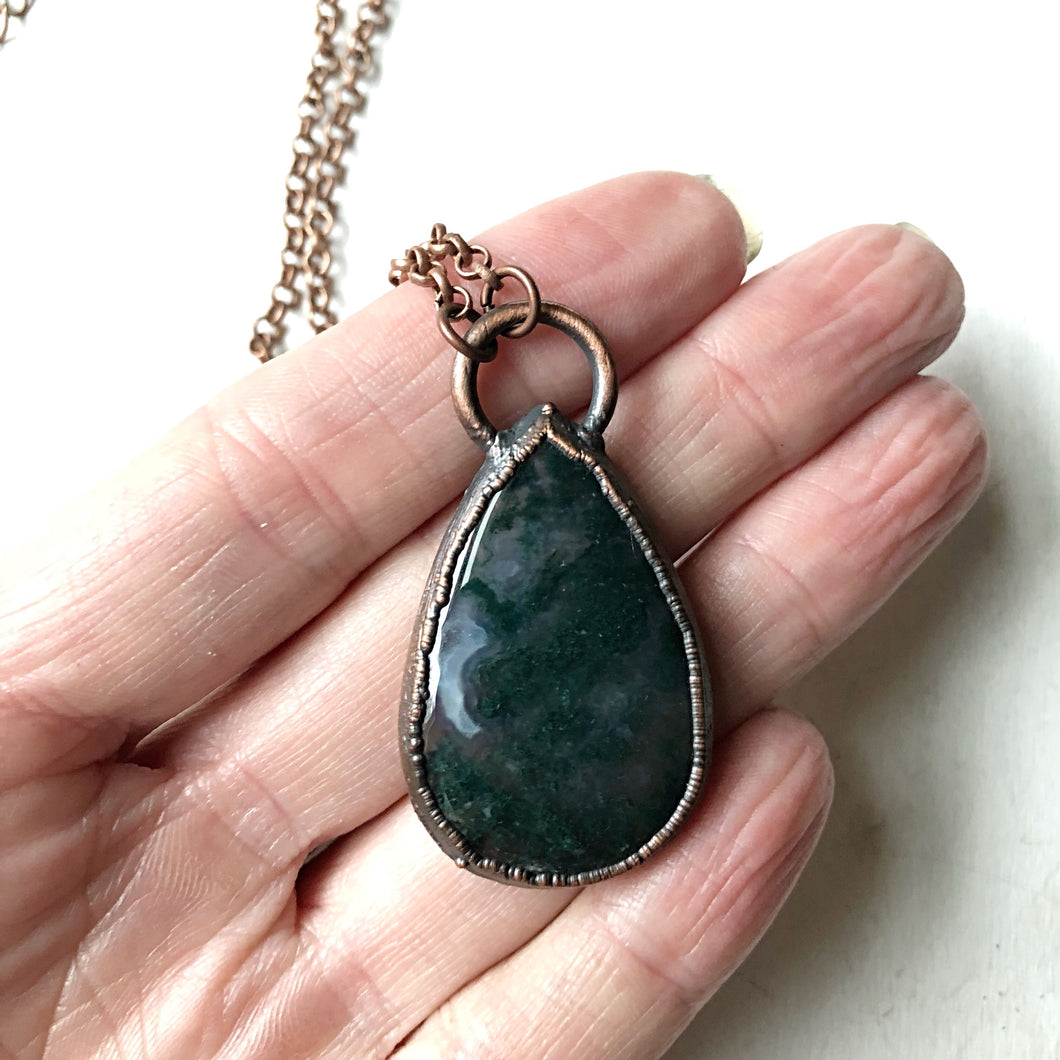 Moss Agate Teardrop Necklace - Ready to Ship