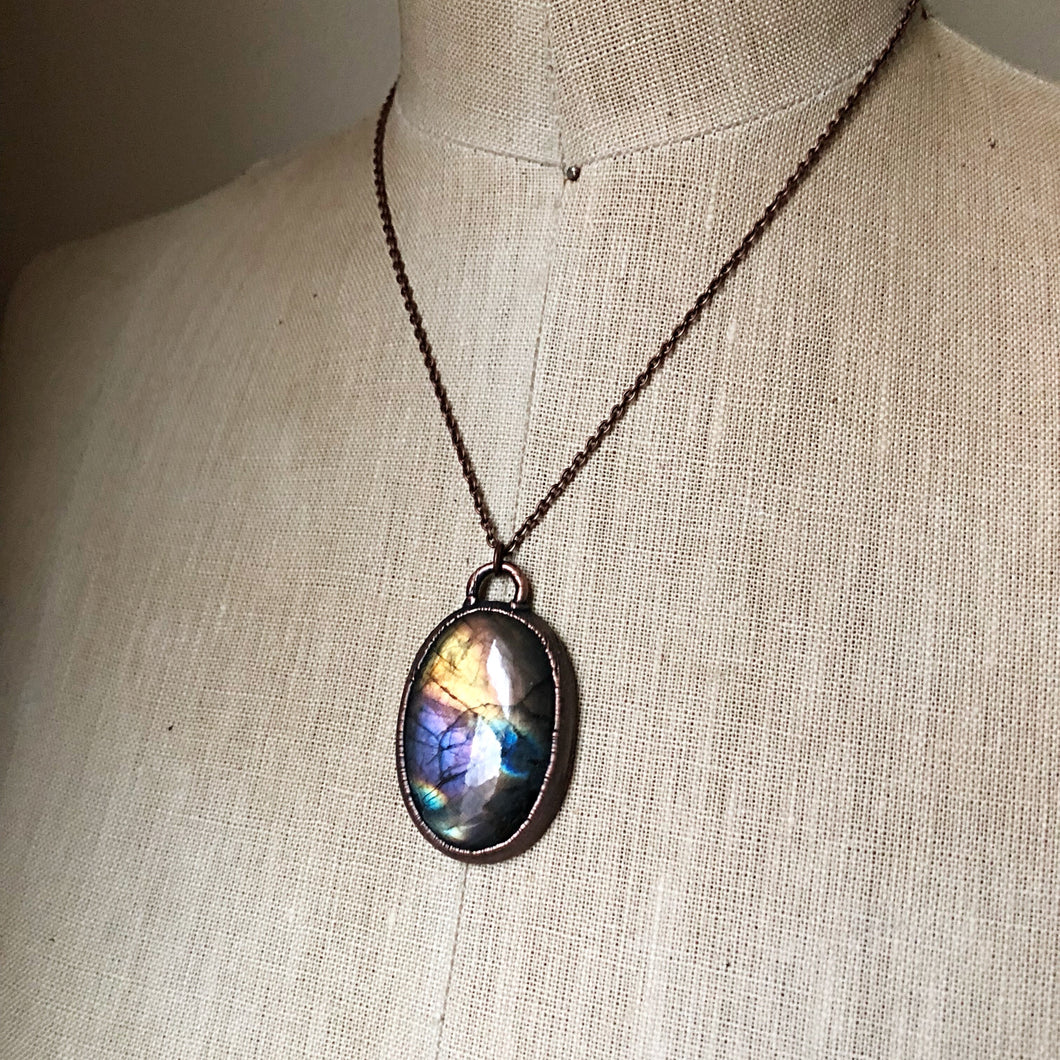Large Labradorite Oval Necklace (Multi-Colored)- Ready to Ship