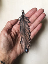 Load image into Gallery viewer, Electroformed Feather and Rainbow Moonstone Necklace - Made to Order
