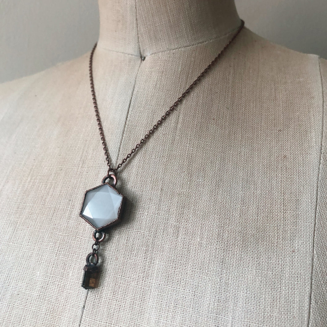 White Moonstone Hexagon and Dravite Necklace #2 - Ready to Ship