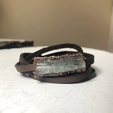 Load image into Gallery viewer, Raw Aquamarine and Leather Wrap Bracelet/Choker - Ready to Ship
