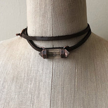 Load image into Gallery viewer, Double Terminated Polished Clear Quartz Point &amp; Leather Wrap Bracelet/Choker #1 (Icarus Soaring Collection)
