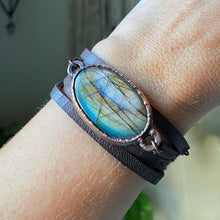 Load image into Gallery viewer, Labradorite and Leather Wrap Bracelet/Choker - Ready to Ship
