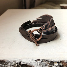 Load image into Gallery viewer, Electroformed Feather and Leather Wrap Bracelet - Ready to Ship
