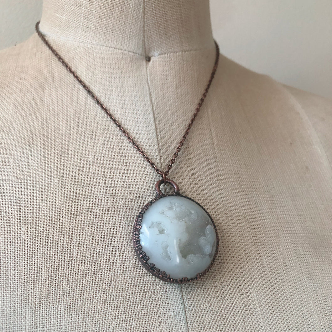 White Agate Druzy Full Moon Necklace - Ready to Ship
