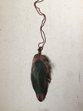 Load image into Gallery viewer, Electroformed Large Blue &amp; Green Macaw Feather Necklace - Ready to Ship

