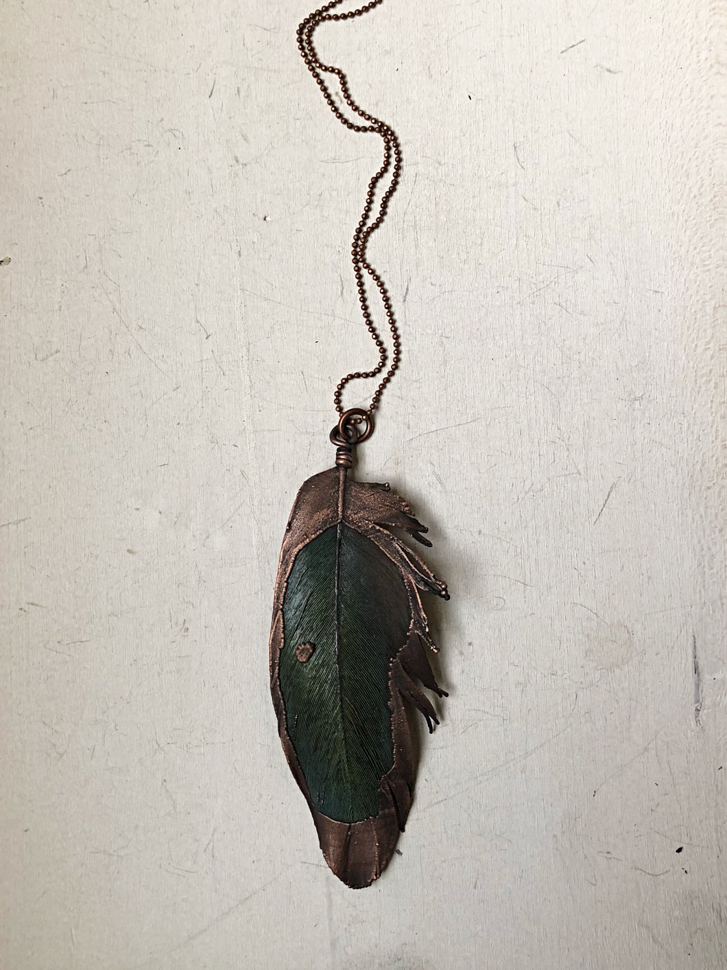 Electroformed Large Blue & Green Macaw Feather Necklace - Ready to Ship