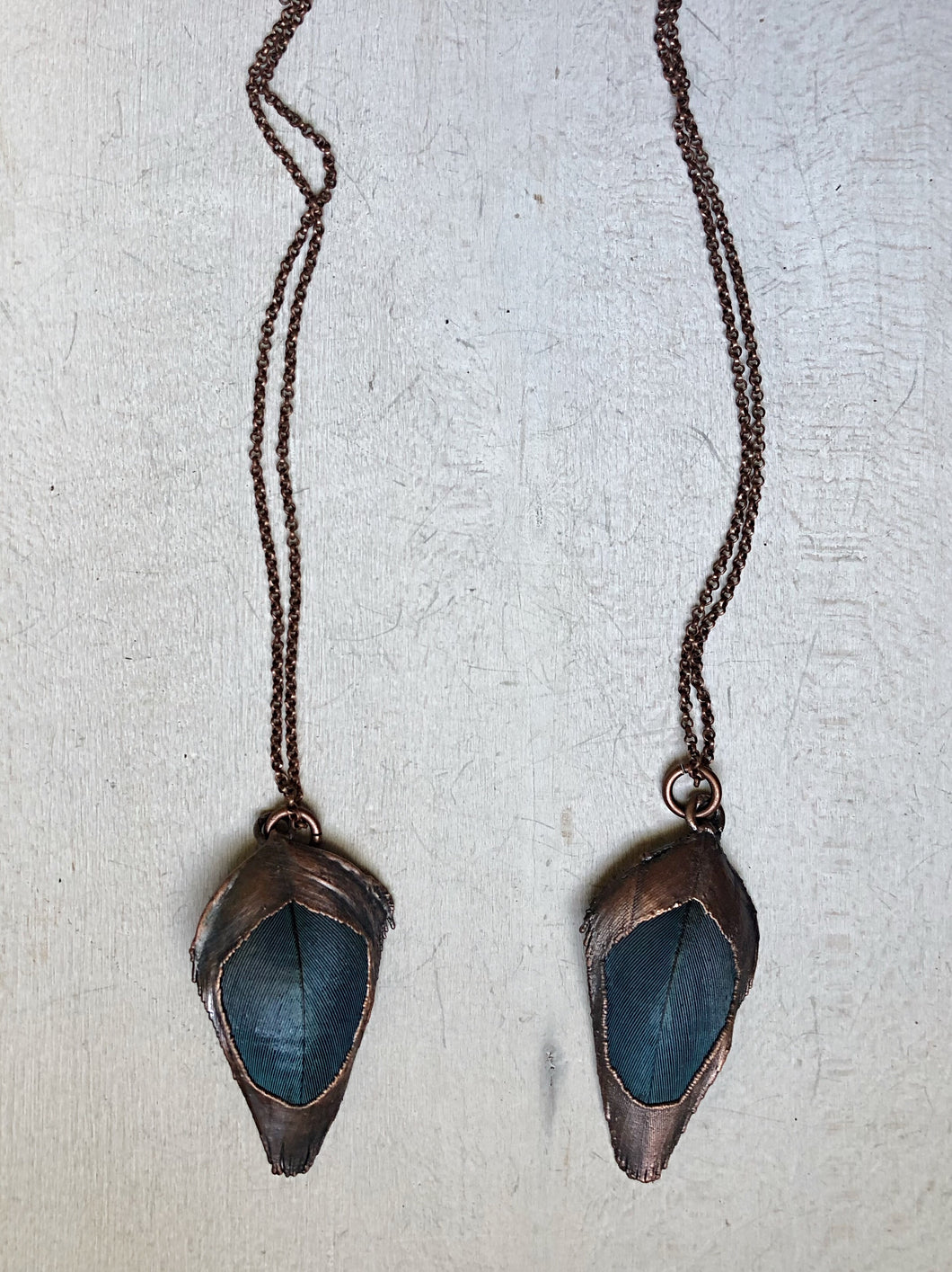 Electroformed Small Macaw Feather Necklace - Ready to Ship