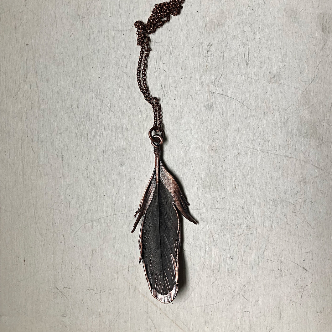 Electroformed African Gray Feather Necklace - Ready to Ship