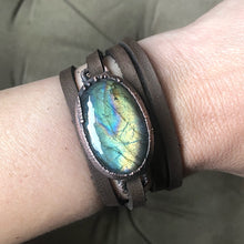 Load image into Gallery viewer, Labradorite and Leather Wrap Bracelet/Choker #1 - Spring Equinox Collection
