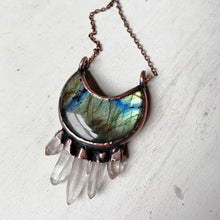 Load image into Gallery viewer, Labradorite Crescent Moon with Raw Clear Quartz Necklace #2 - Ready to Ship
