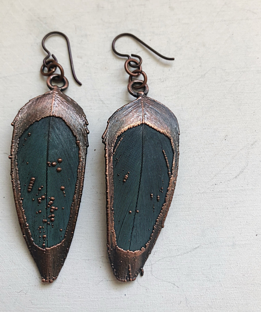 Electroformed Macaw Feather Earrings #2 - Ready to Ship (5/17 Update)