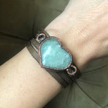 Load image into Gallery viewer, Amazonite Heart and Leather Wrap Bracelet/Choker - Made to Order
