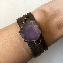 Load image into Gallery viewer, Amethyst Hexagon and Leather Wrap Bracelet/Choker
