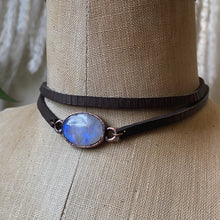 Load image into Gallery viewer, Rainbow Moonstone &amp; Leather Wrap Bracelet/Choker #1 - Ready to Ship
