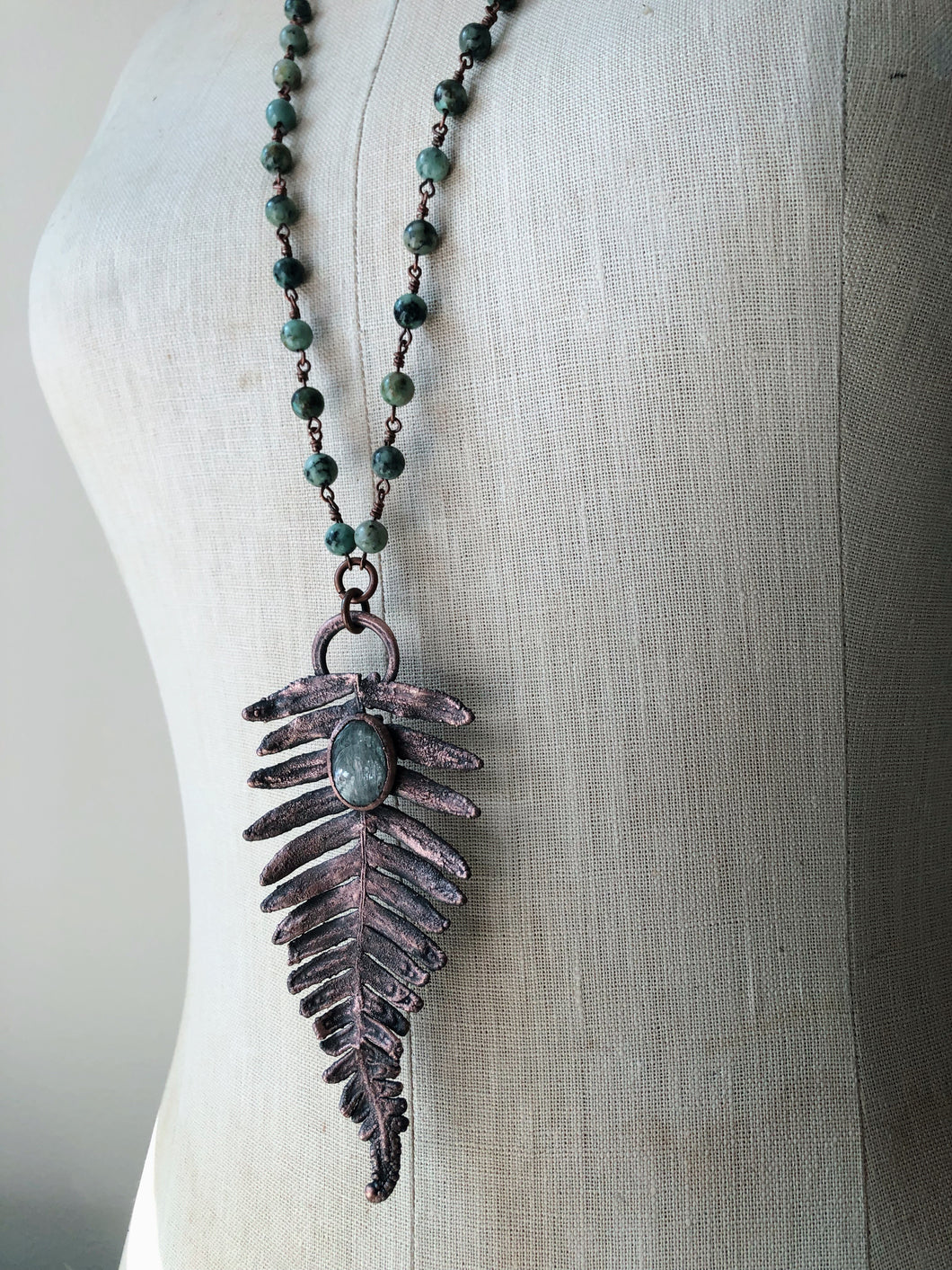 Electroformed Fern with Polished Green Kyanite Necklace #2