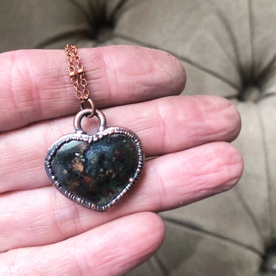 Moss Agate Heart Necklace #4 - Ready to Ship