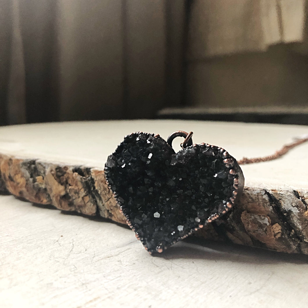 Dark Amethyst Druzy Heart Necklace (Super Blood Wolf Moon Collection)
