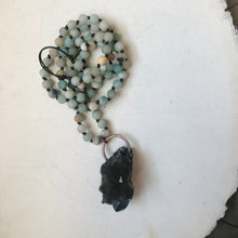 Load image into Gallery viewer, Amazonite and Raw Smoky Quartz Cluster Mala - Ready to Ship
