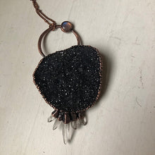 Load image into Gallery viewer, Dark Gray Druzy, Rainbow Moonstone &amp; Clear Quartz Necklace #2 - Ready to Ship
