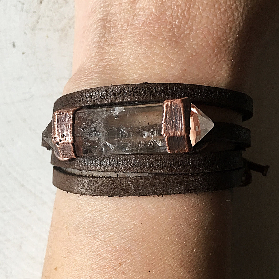Double Terminated Clear Quartz Point and Leather Wrap Bracelet/Choker (5/17 Update)