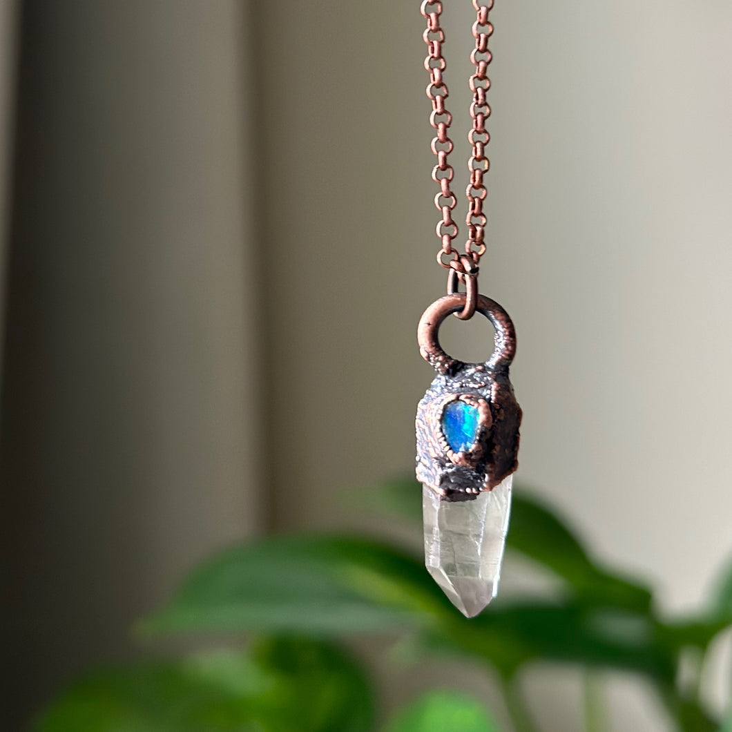 Clear Quartz Point & Raw Opal Necklace #2 - Ready to Ship